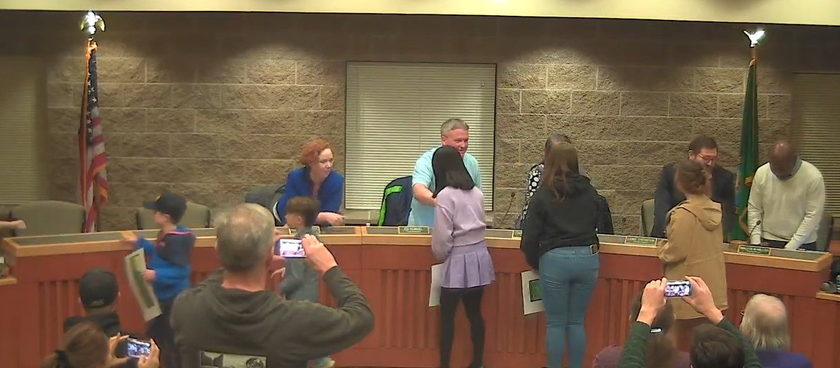The Lacey City Council congratulated the winners of the Lacey Loves to Read bookmark design contest during the council meeting on January 19, 2023.